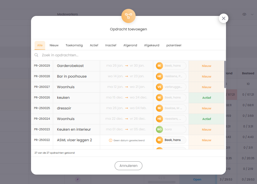 bestaande opdracht toevoegen